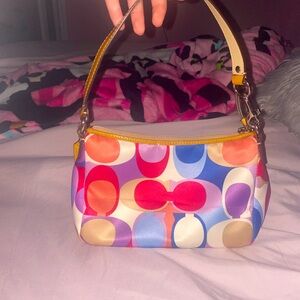 Coach signature multicolor satin mini bag